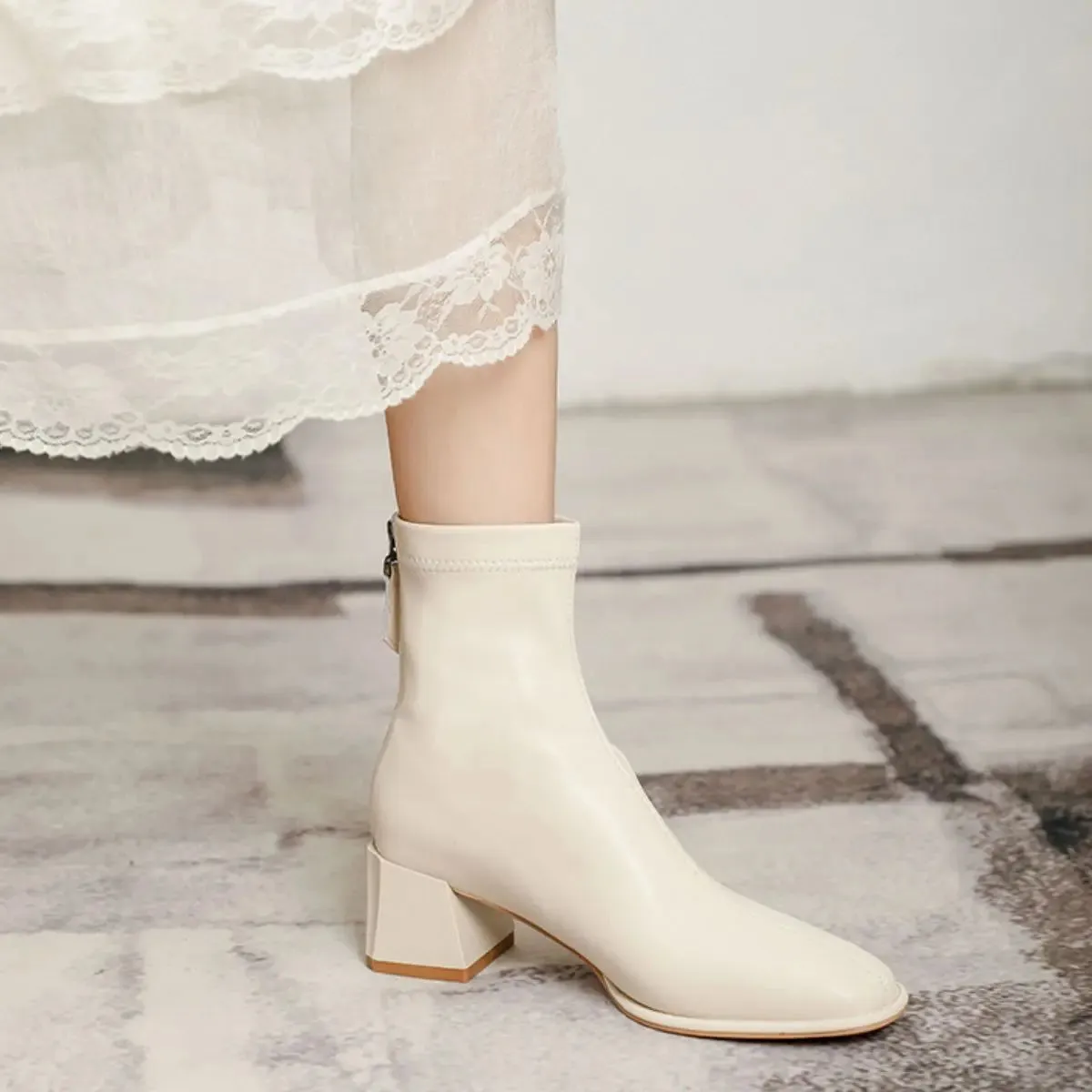 'Thea' Back Zip-Up Block Heel Boots