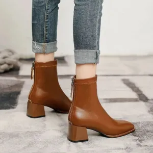 'Thea' Back Zip-Up Block Heel Boots