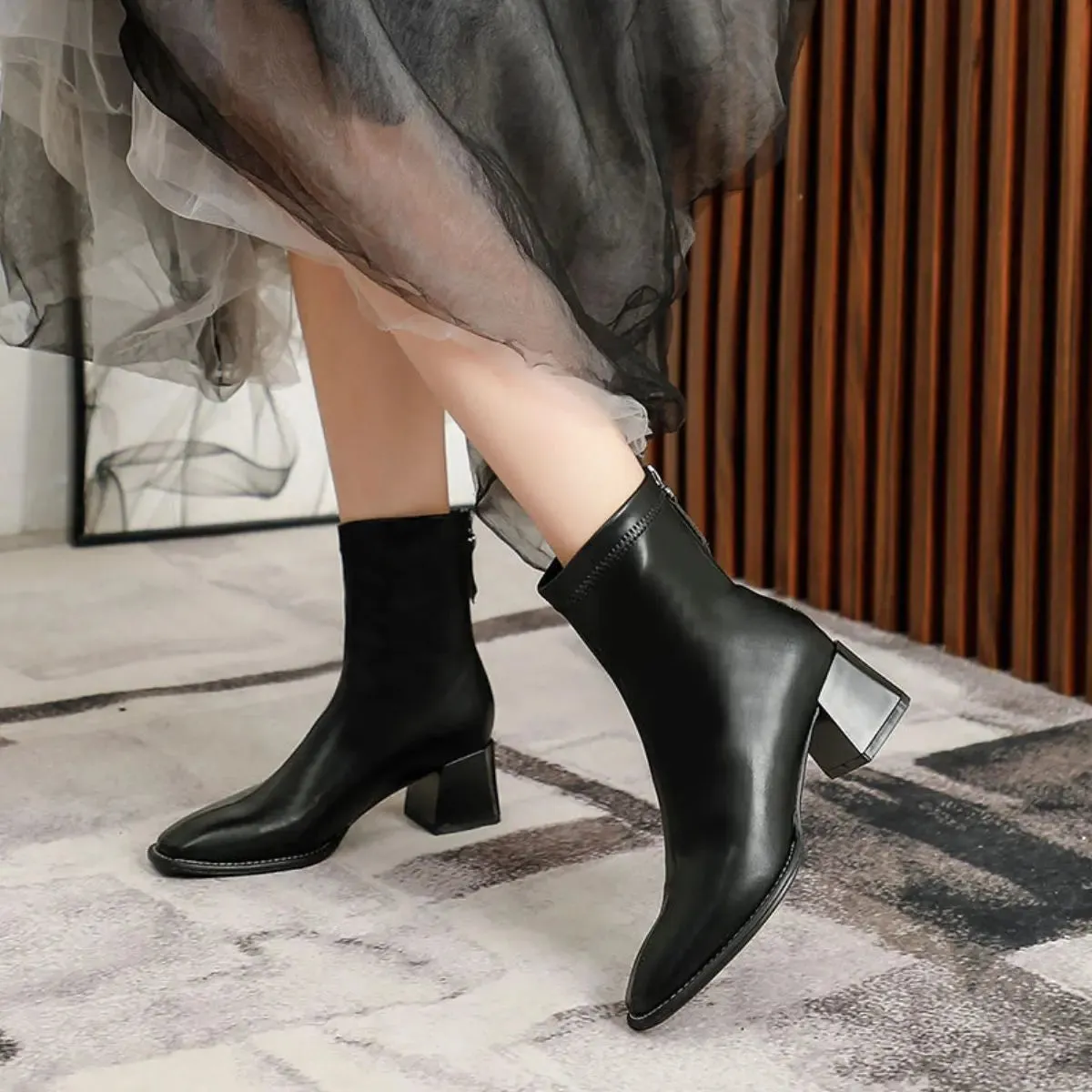 'Thea' Back Zip-Up Block Heel Boots