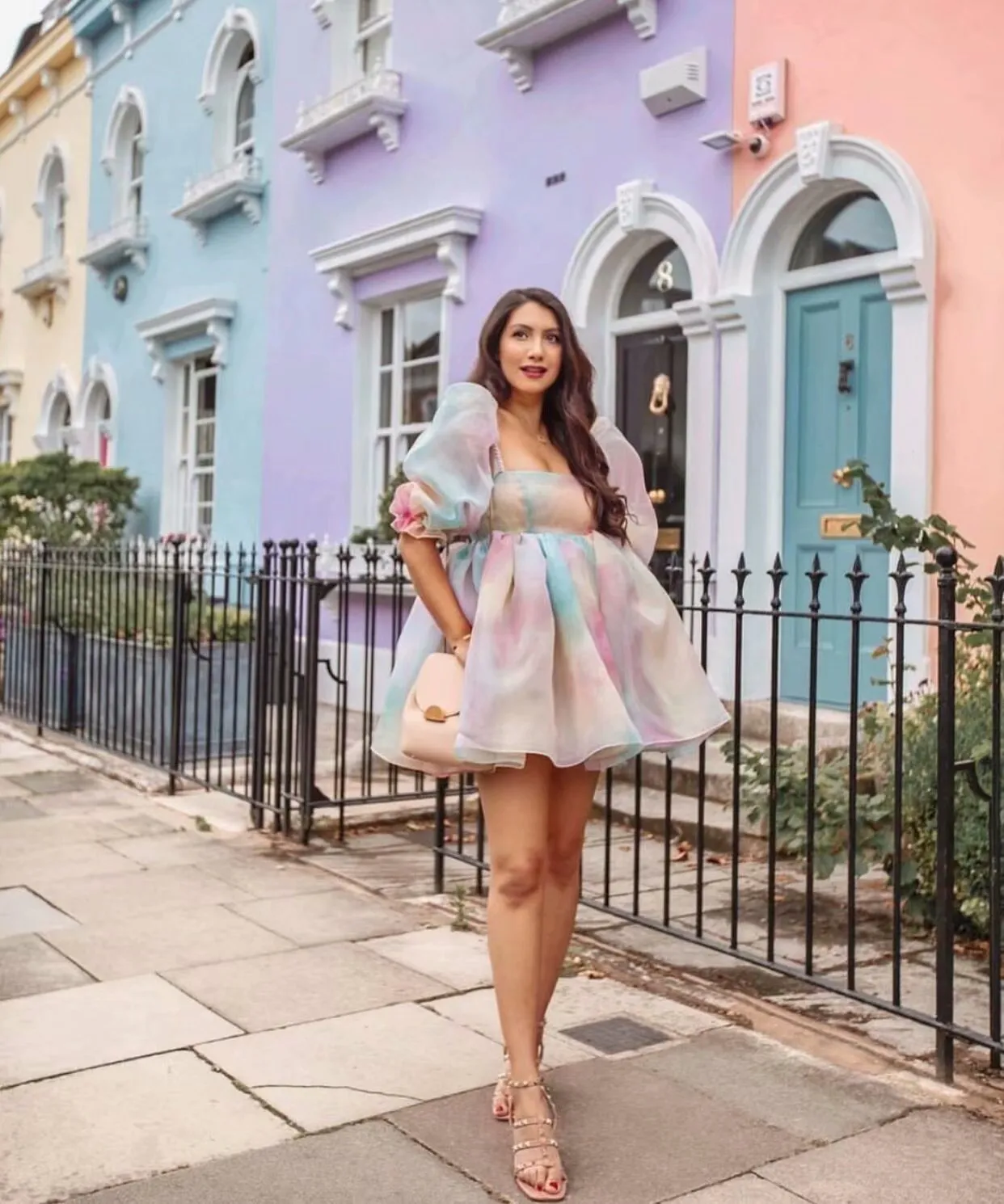 Tie Dye Rainbow Puff Bubble Sleeve Off Shoulder Mini Dresses