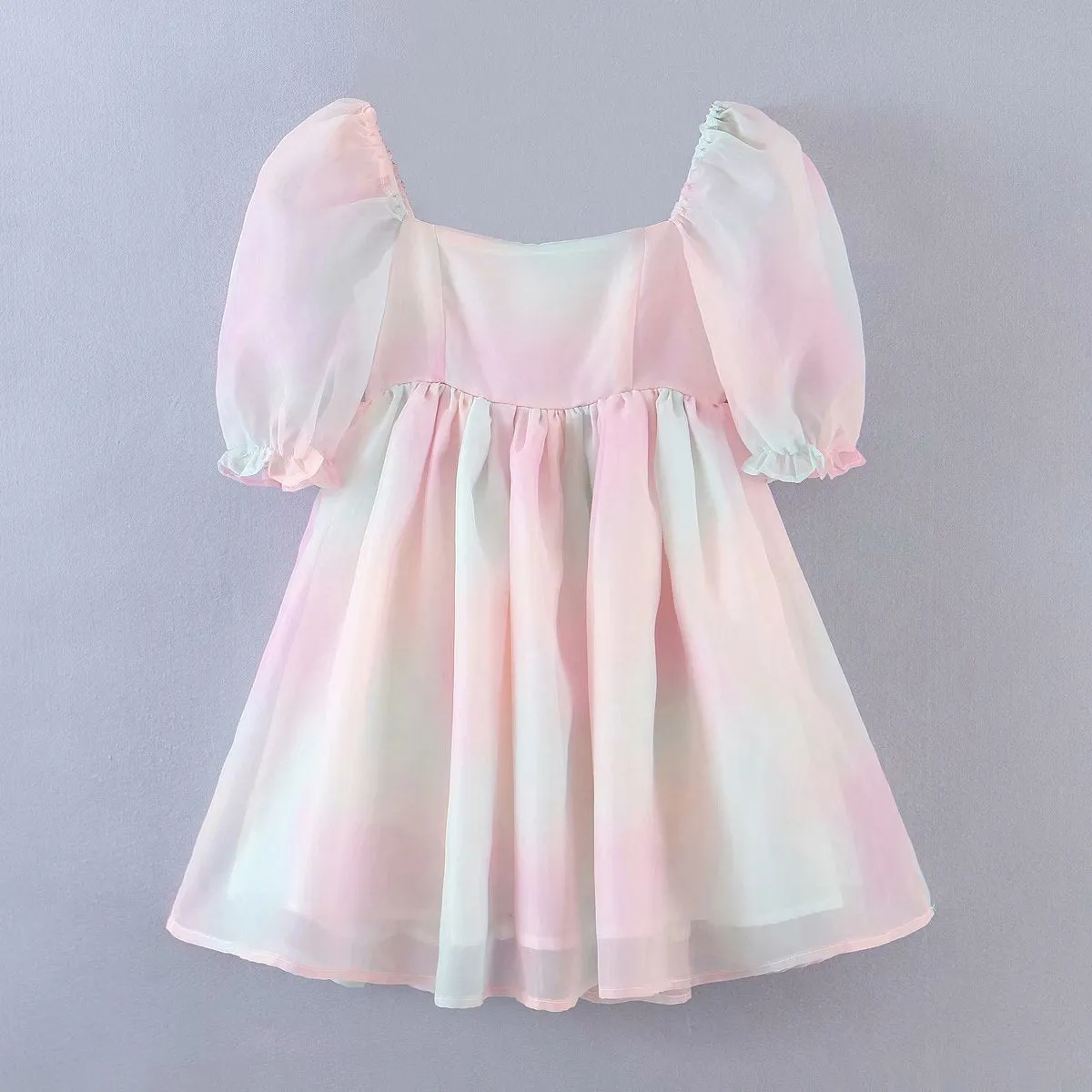 Tie Dye Rainbow Puff Bubble Sleeve Off Shoulder Mini Dresses