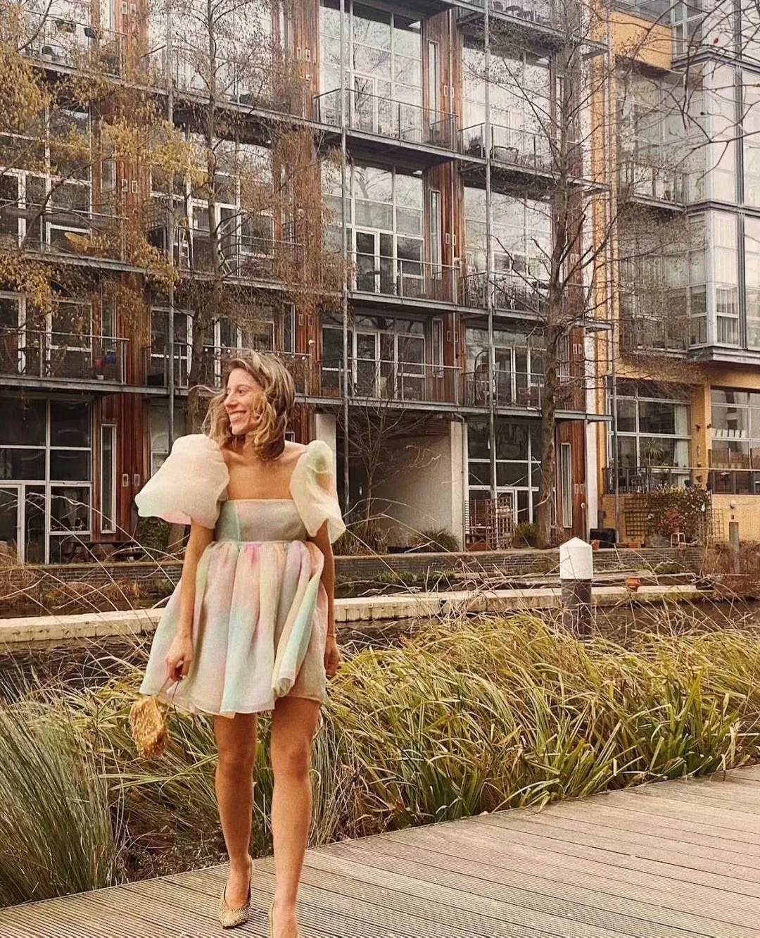 Tie Dye Rainbow Puff Bubble Sleeve Off Shoulder Mini Dresses