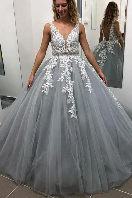 Tiered Appliques Floor Length Wedding Dress with Beading Belt