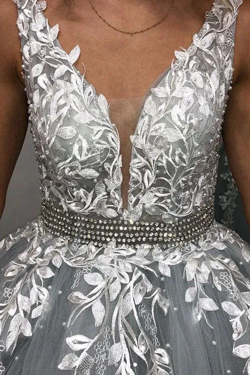 Tiered Appliques Floor Length Wedding Dress with Beading Belt
