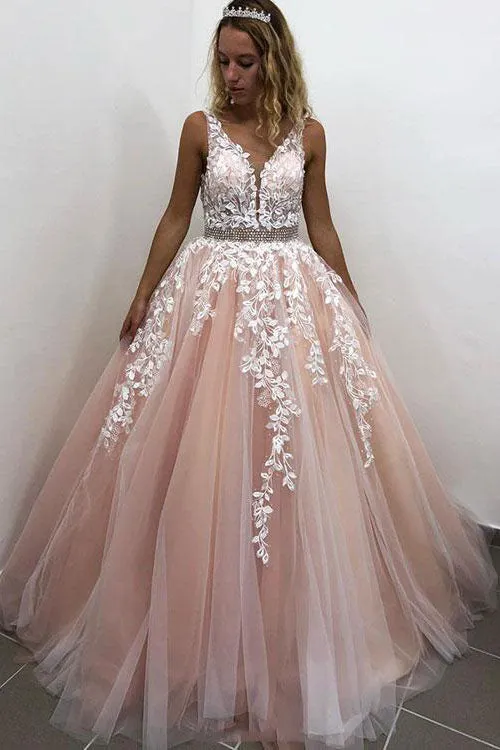 Tiered Appliques Floor Length Wedding Dress with Beading Belt