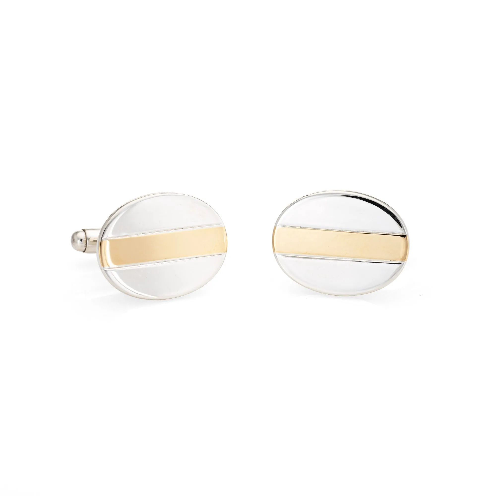 Tiffany & Co Oval Cufflinks Sterling Silver 18k Yellow Gold Estate Men's Jewelry