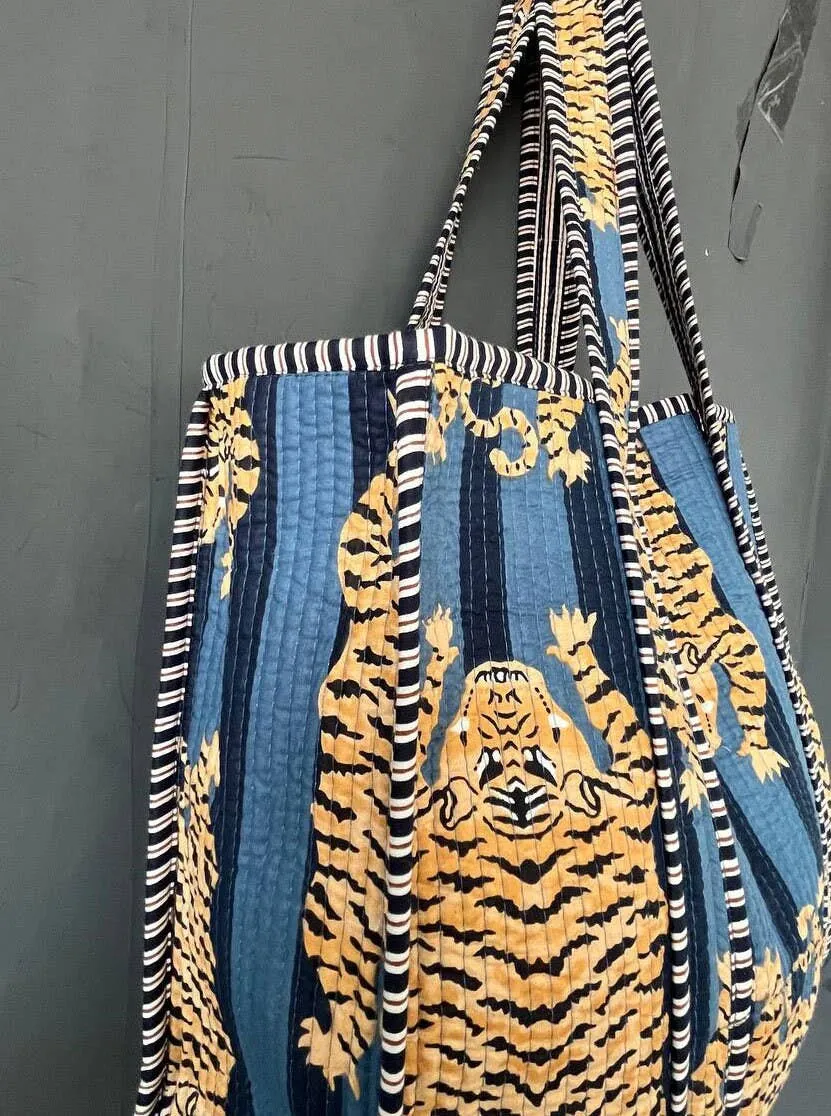 Tiger Print Kantha Quilted Tote Bag