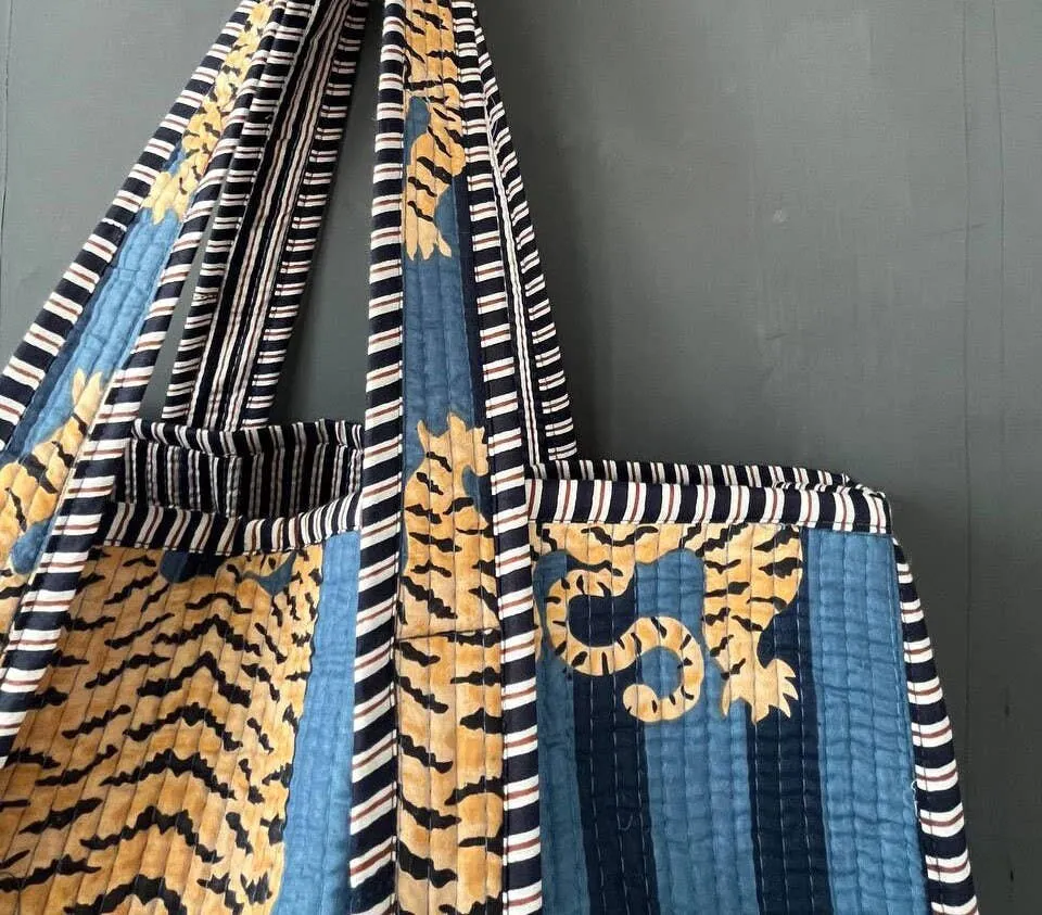 Tiger Print Kantha Quilted Tote Bag