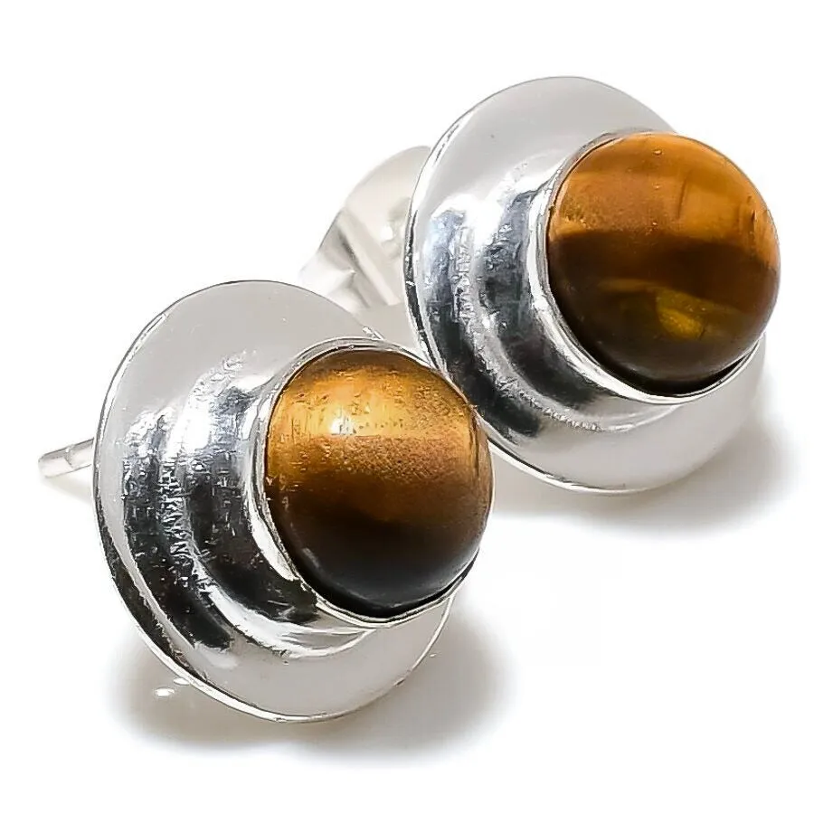 Tiger's Eye Statement Bracelet & Sterling Silver Gemstone Stud Earrings Set