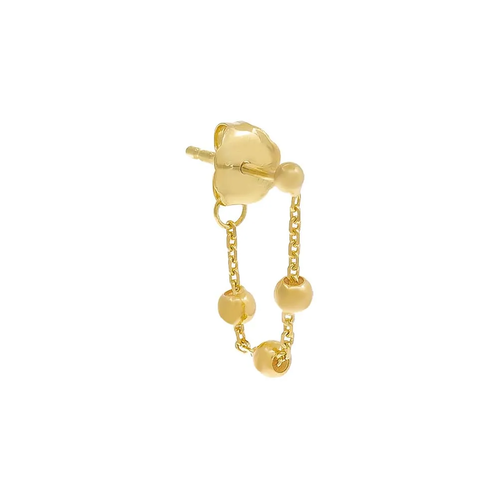 Tiny Ball Stud Chain Front Back Stud Earring 14K