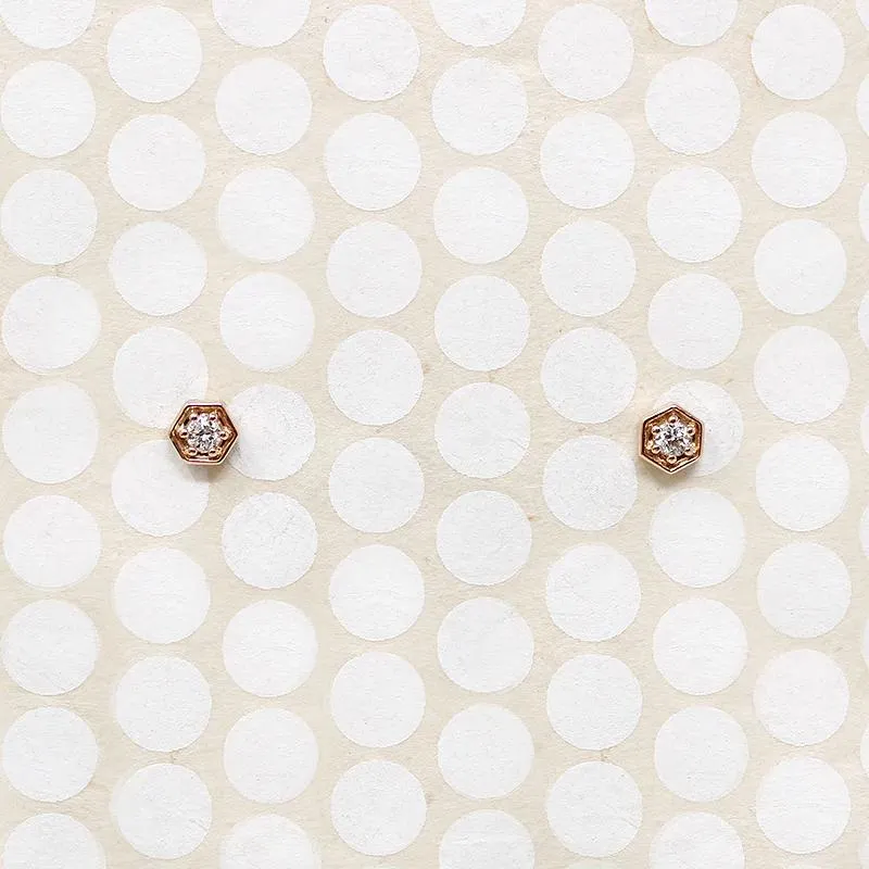 Tiny Diamond Hexagon Studs in Recycled Gold