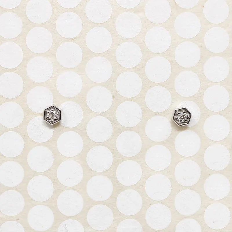 Tiny Diamond Hexagon Studs in Recycled Gold