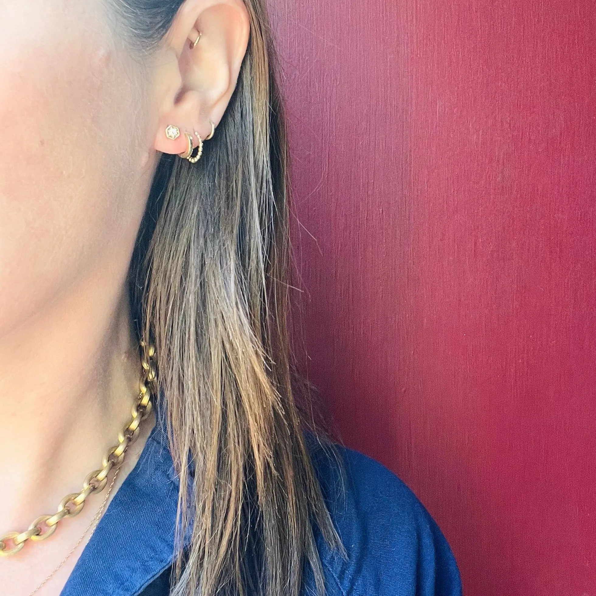 Tiny Diamond Hexagon Studs in Recycled Gold