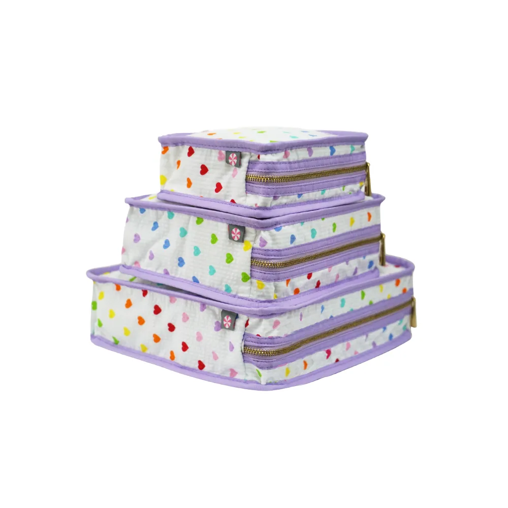 Tiny Hearts Seersucker Packing Cube Stacking Set