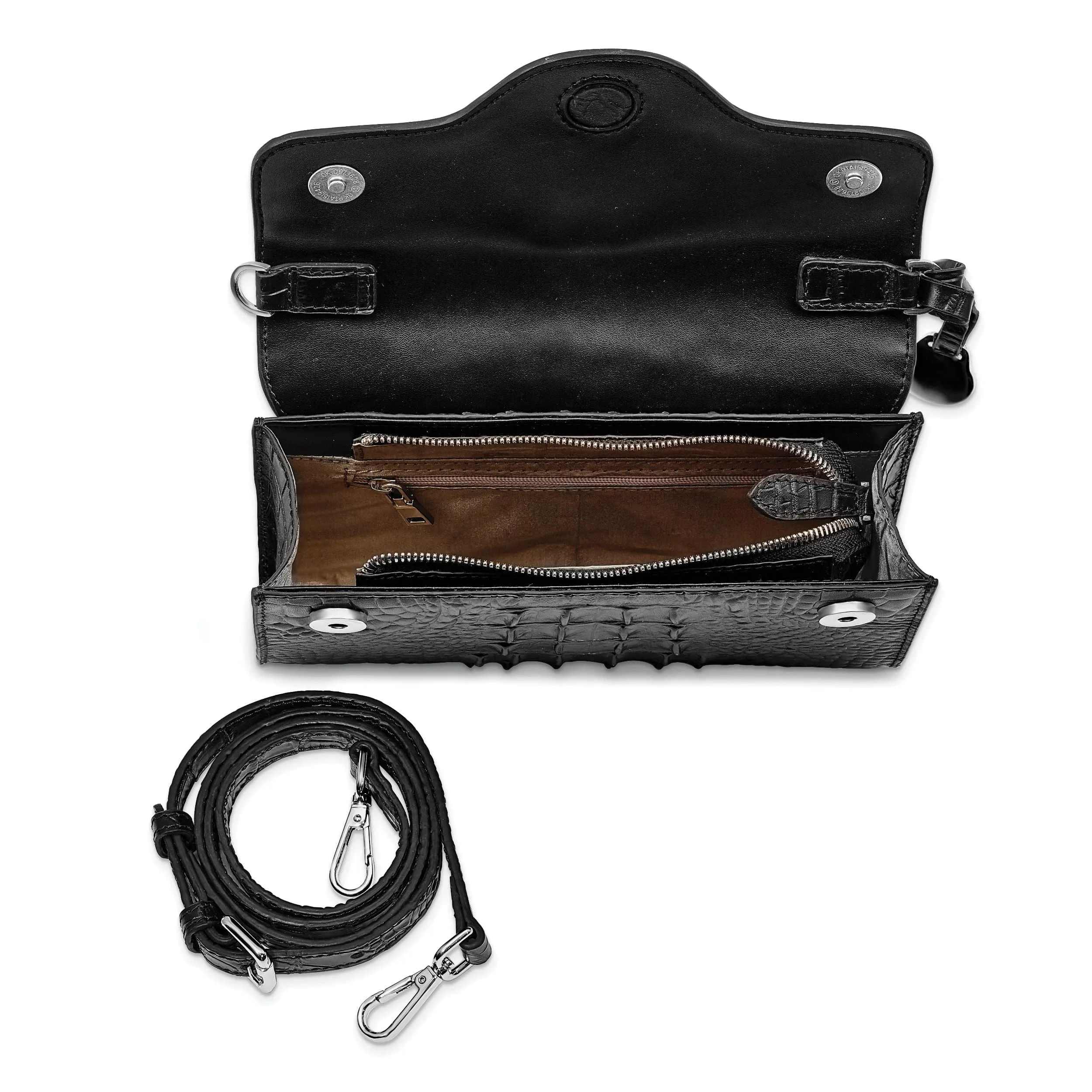 Top Grain Leather Croc Texture Black Clutch Crossbody Bag