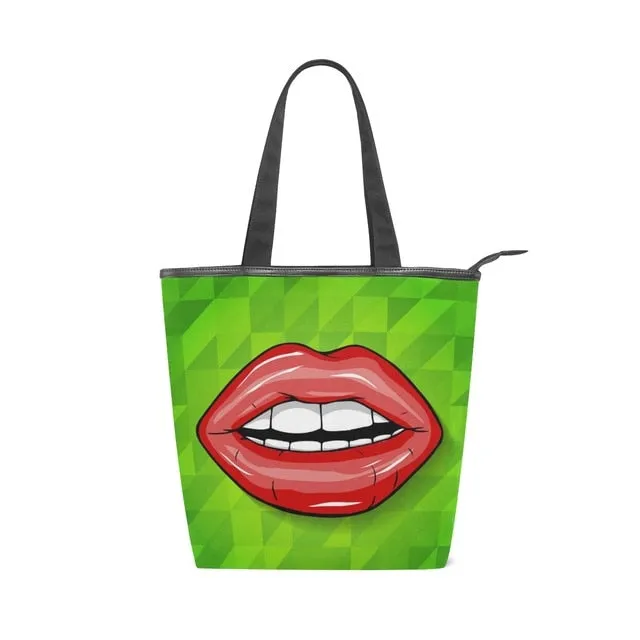 Tote Bags Shoulder Cloth Shopping Bag Eco Sexy red lips Female.