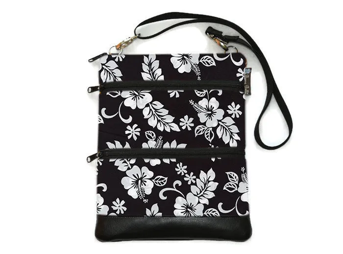Travel Bags Crossbody Purse - Cross Body - Faux Leather - Tablet Purse -  Hawiian Hibiscus Flower  Fabric