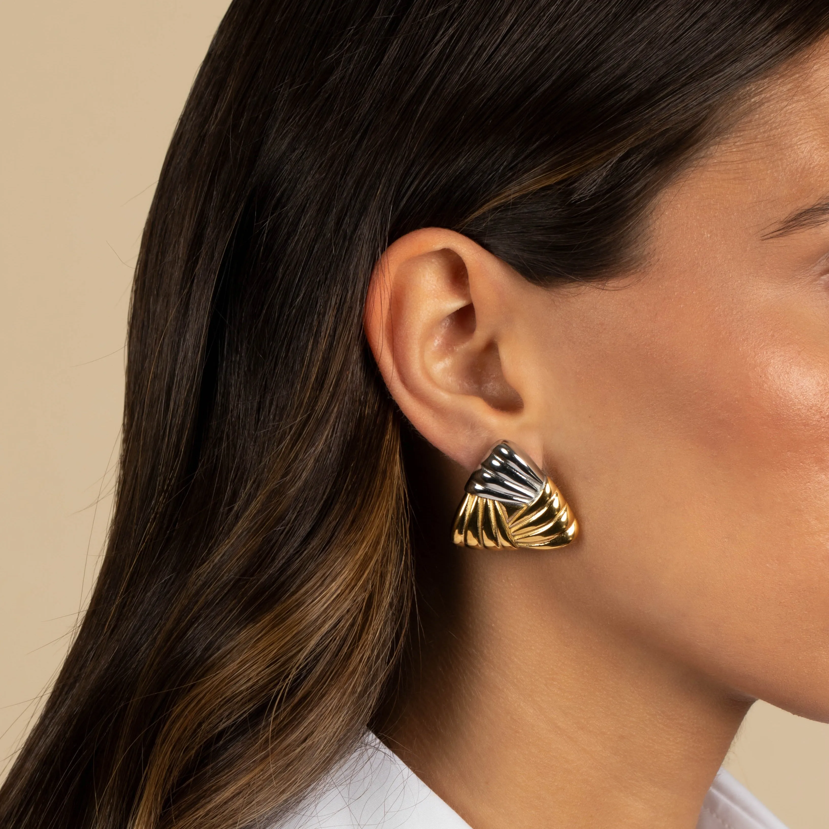 Triangular Ridged Statement Stud Earring