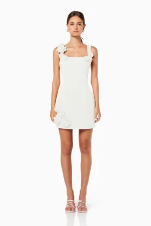 Trompe 3D Floral Mini Dress In White