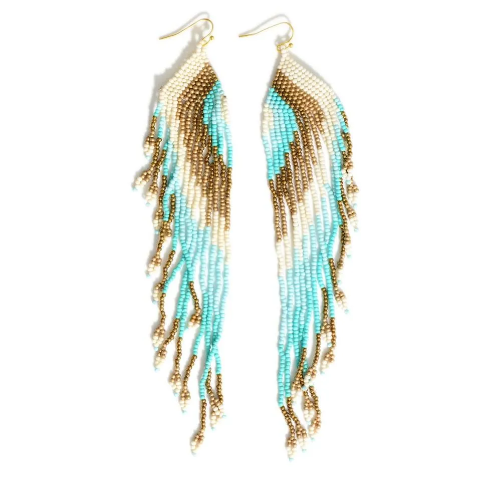 Turquoise and Gold Boho Long Beaded Multi-Color Earrings S