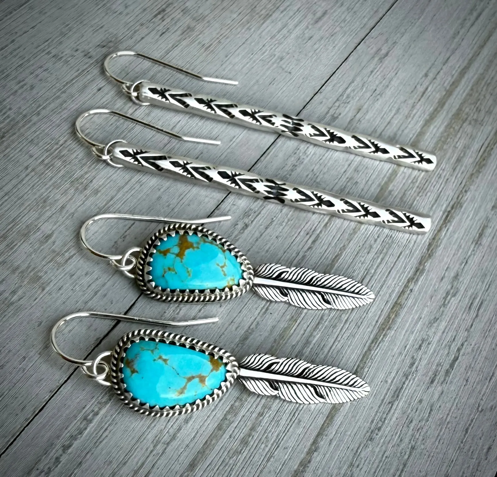 Turquoise Feather Earrings