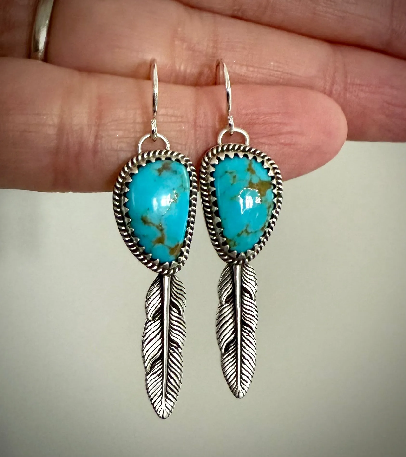Turquoise Feather Earrings