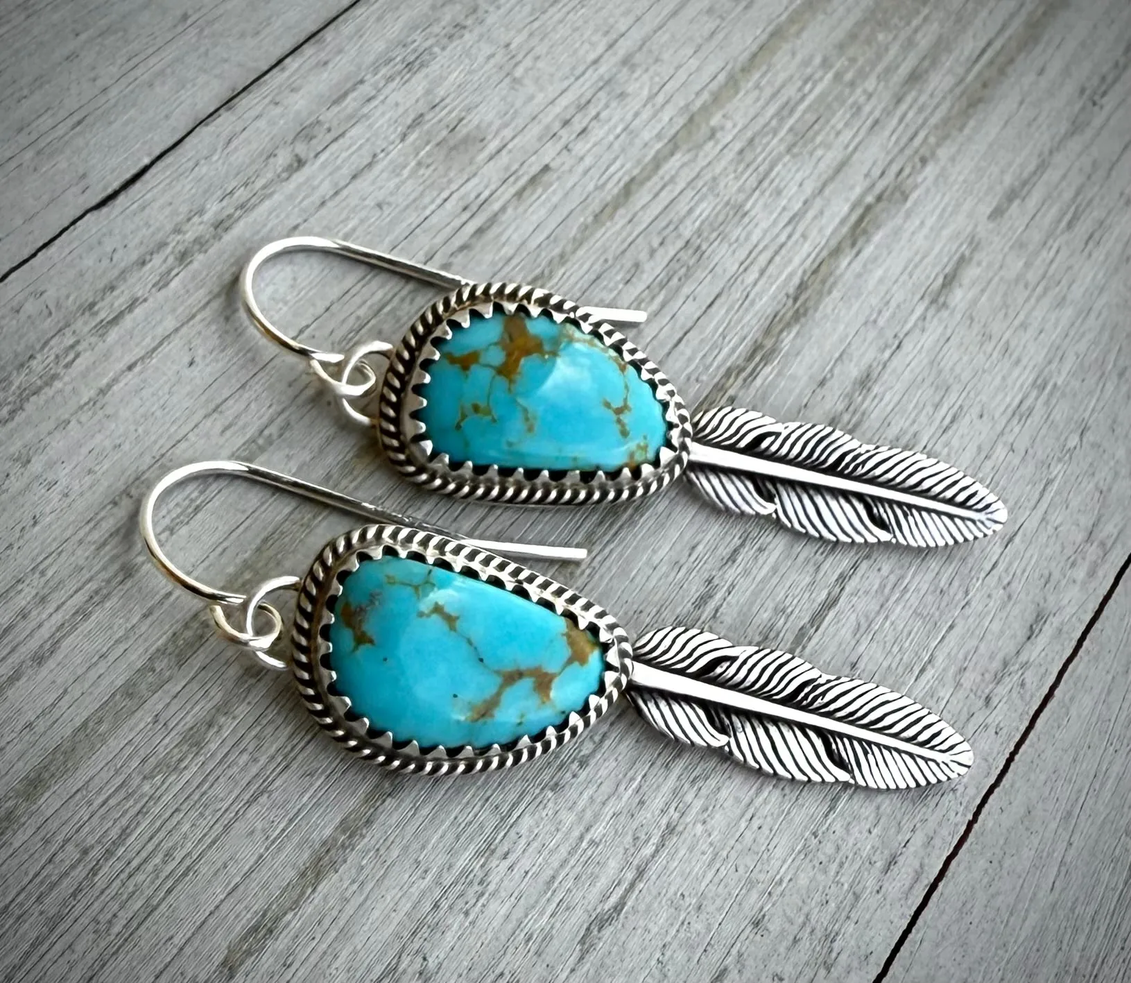 Turquoise Feather Earrings