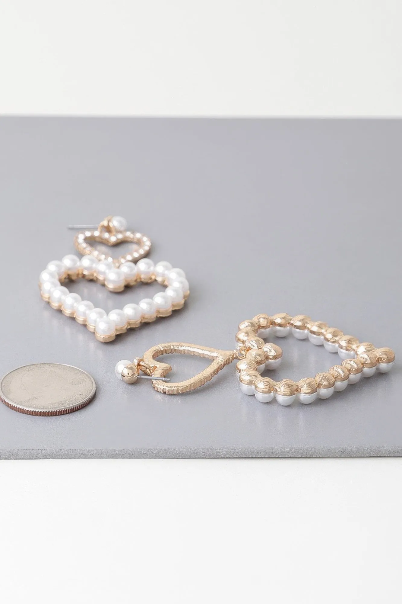 Twin Pearl Jewel Heart Drop Earrings