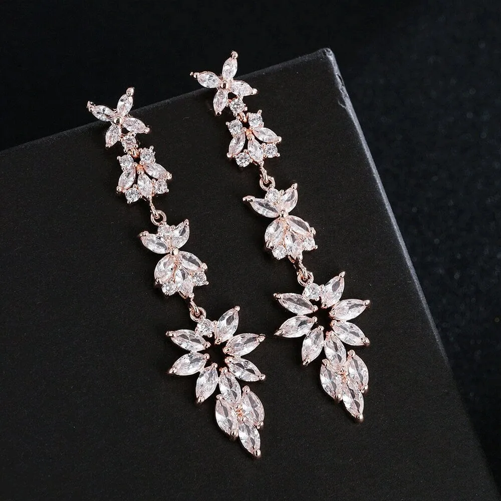 Twinkle Star CZ Diamond Gem Earrings, Fashion Crystal Bridal Dangle Ear Studs, Wedding 14K Gold Plated Earring