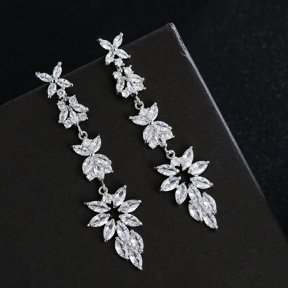 Twinkle Star CZ Diamond Gem Earrings, Fashion Crystal Bridal Dangle Ear Studs, Wedding 14K Gold Plated Earring