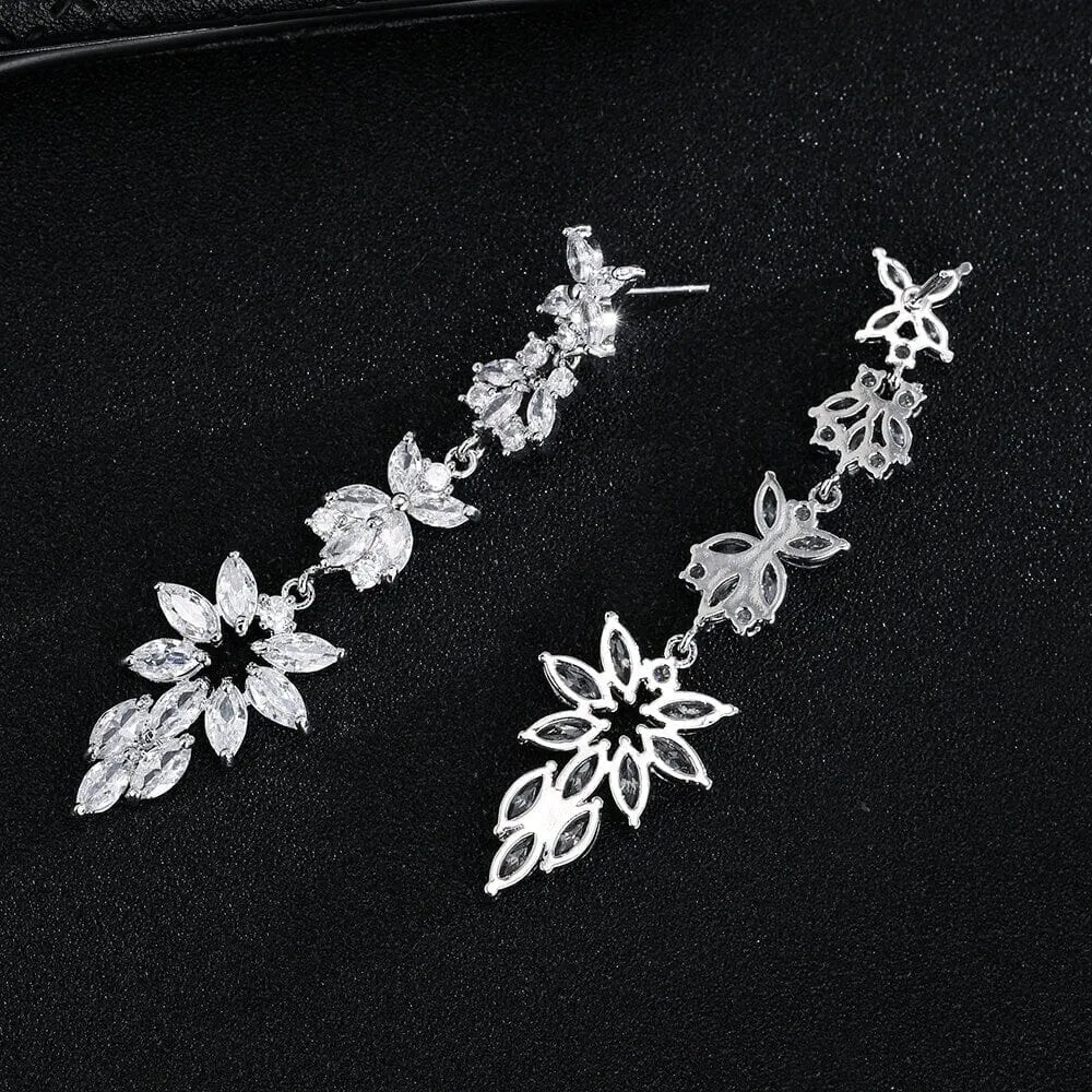 Twinkle Star CZ Diamond Gem Earrings, Fashion Crystal Bridal Dangle Ear Studs, Wedding 14K Gold Plated Earring