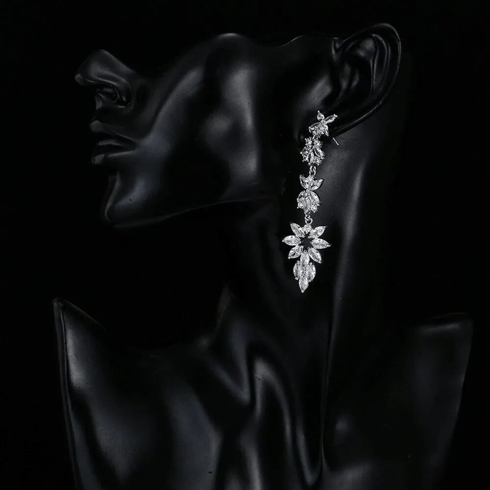 Twinkle Star CZ Diamond Gem Earrings, Fashion Crystal Bridal Dangle Ear Studs, Wedding 14K Gold Plated Earring