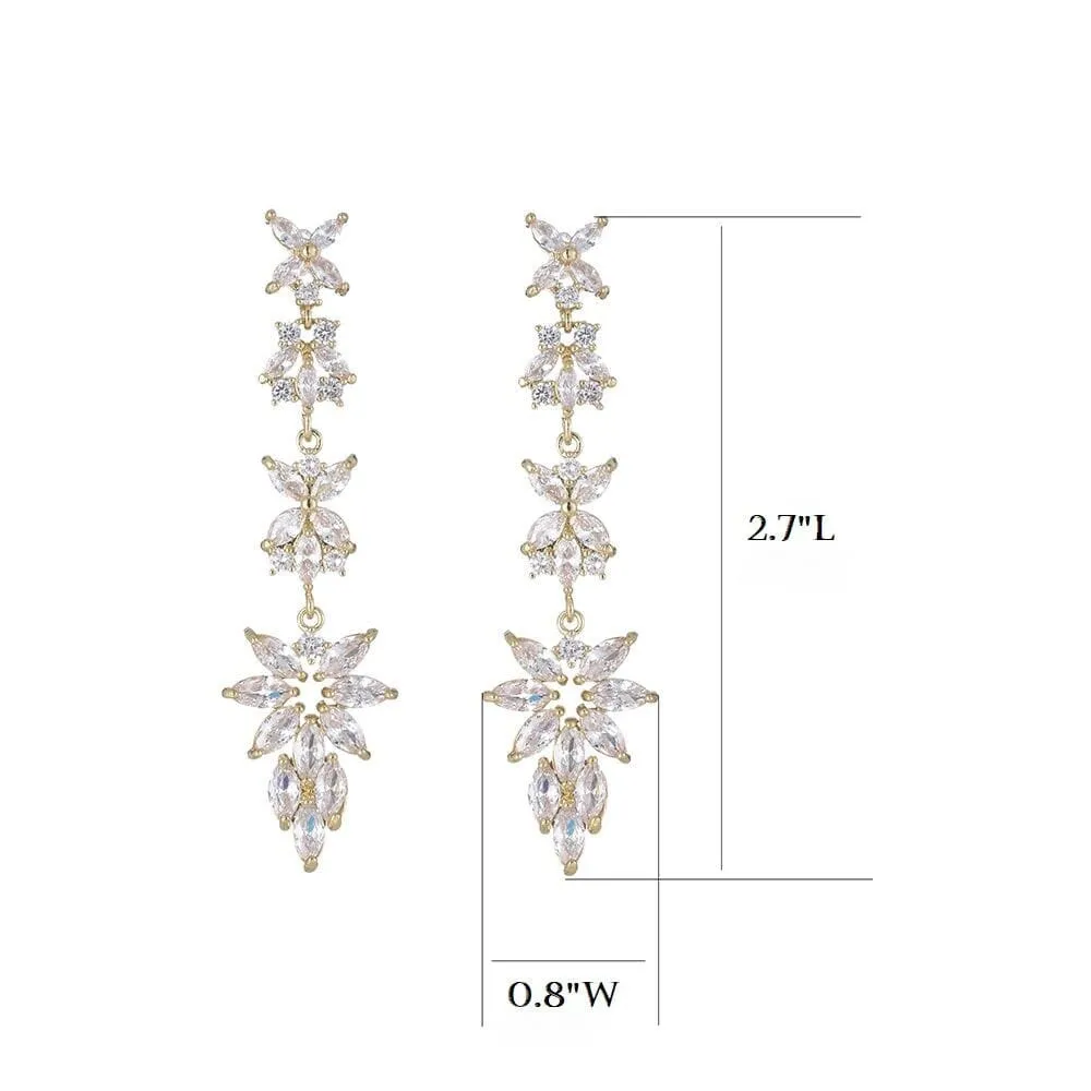 Twinkle Star CZ Diamond Gem Earrings, Fashion Crystal Bridal Dangle Ear Studs, Wedding 14K Gold Plated Earring