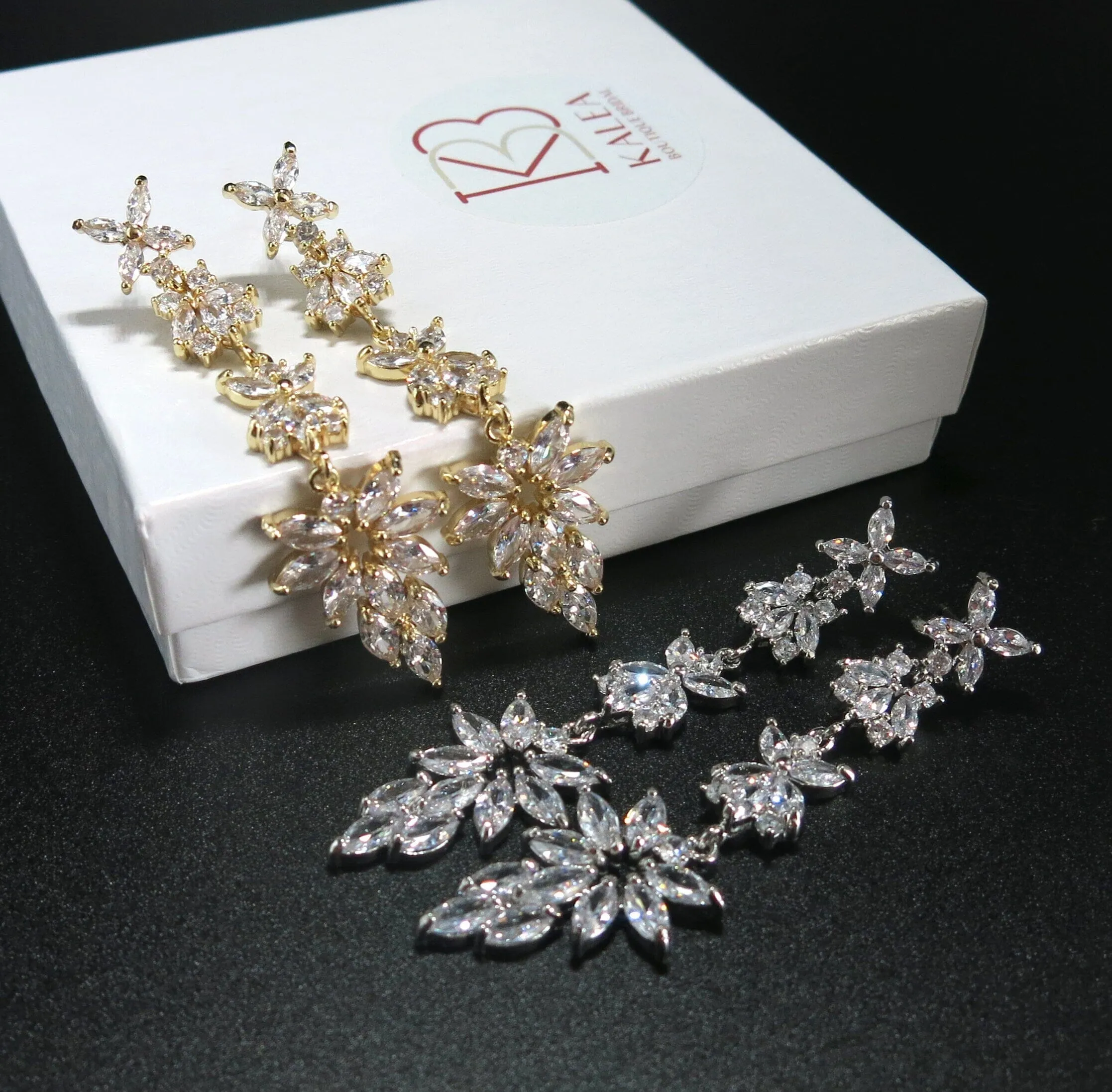 Twinkle Star CZ Diamond Gem Earrings, Fashion Crystal Bridal Dangle Ear Studs, Wedding 14K Gold Plated Earring