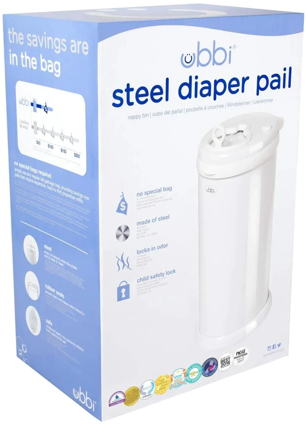 Ubbi Diaper Pail   Matte Open Water Bottle Bundle | Durable, Practical & Stylish