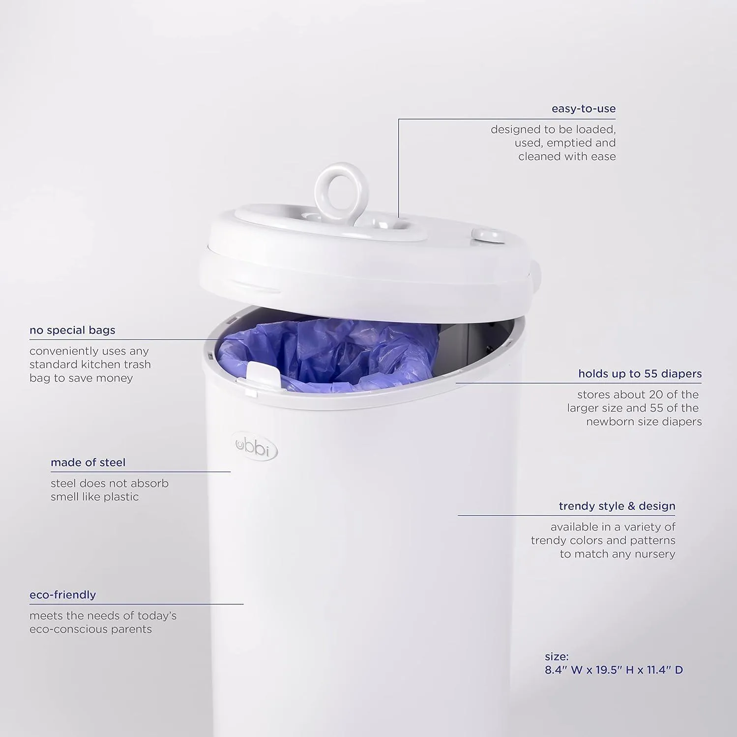 Ubbi Diaper Pail   Matte Open Water Bottle Bundle | Durable, Practical & Stylish