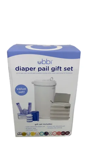 Ubbi Diaper Pail Value Gift Set, Matte White