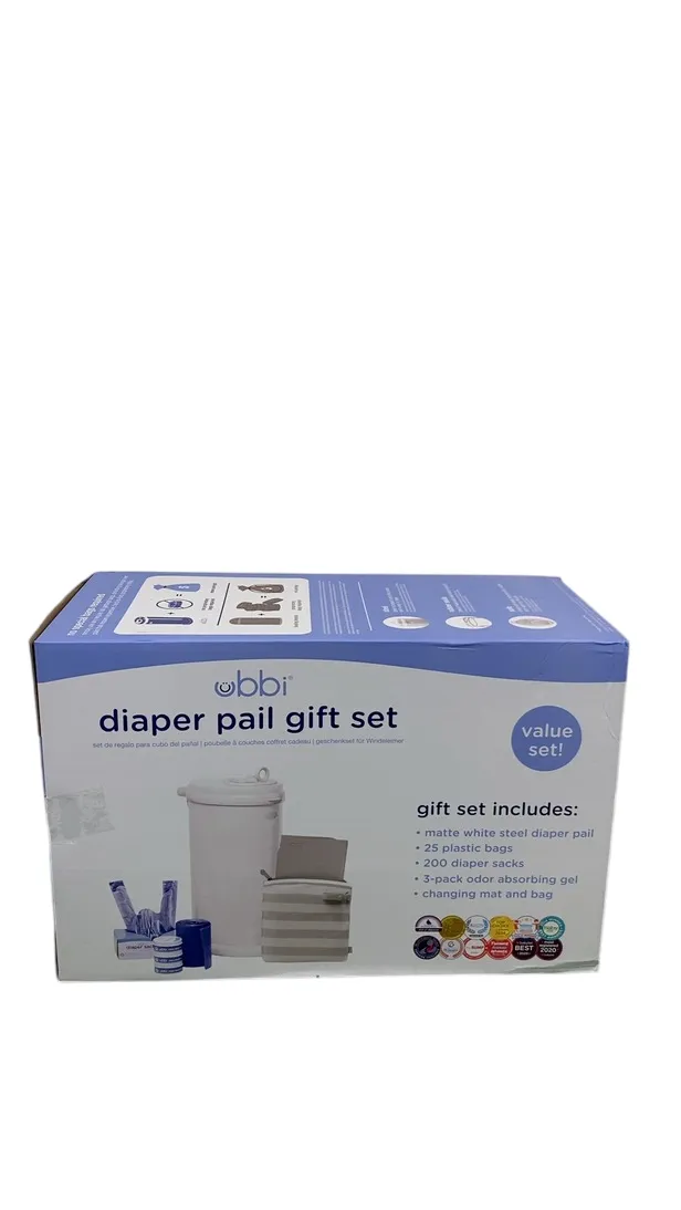 Ubbi Diaper Pail Value Gift Set, Matte White