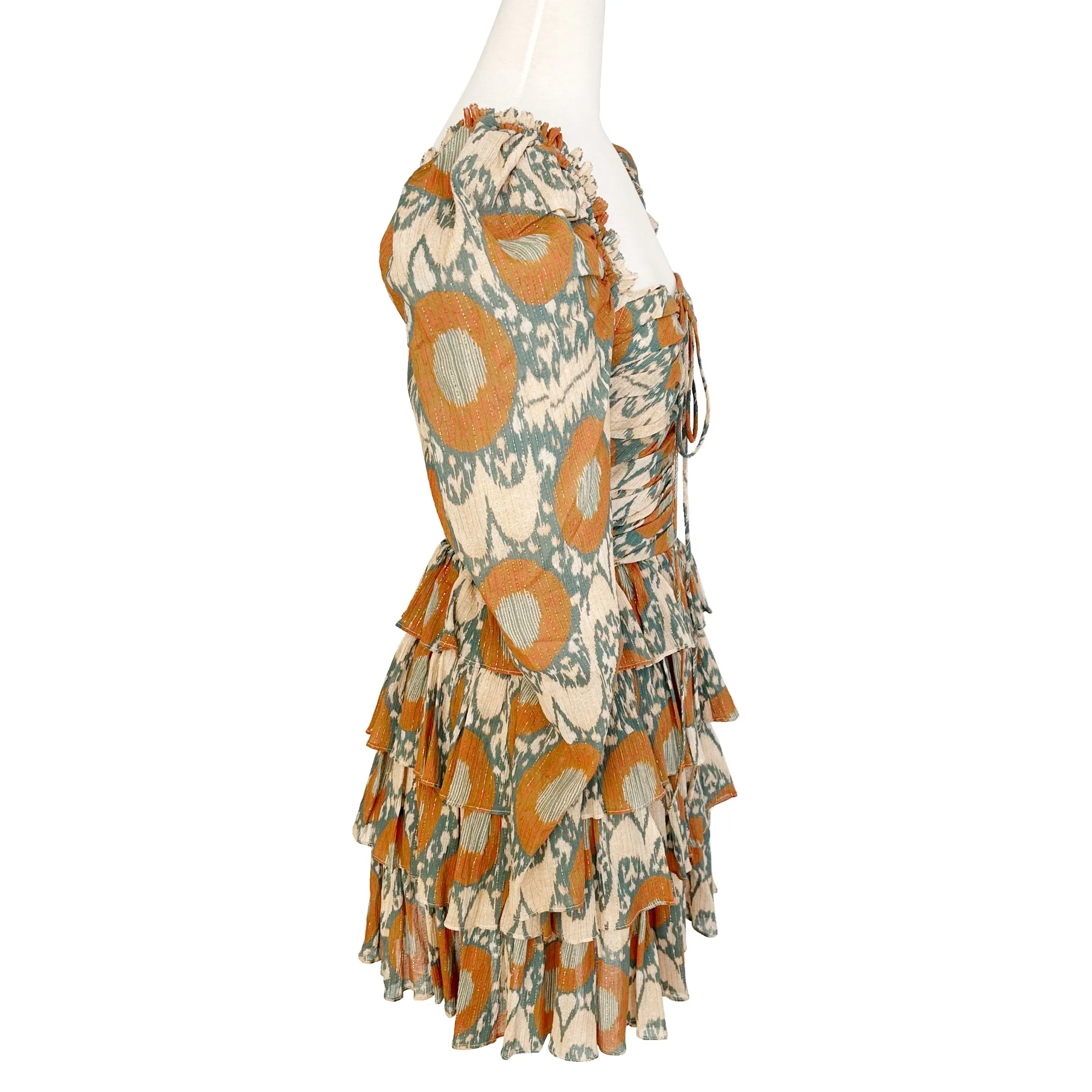 Ulla Johnson Naiya Abstract Metallic Print Tiered Puff Sleeve Mini Dress Size 0