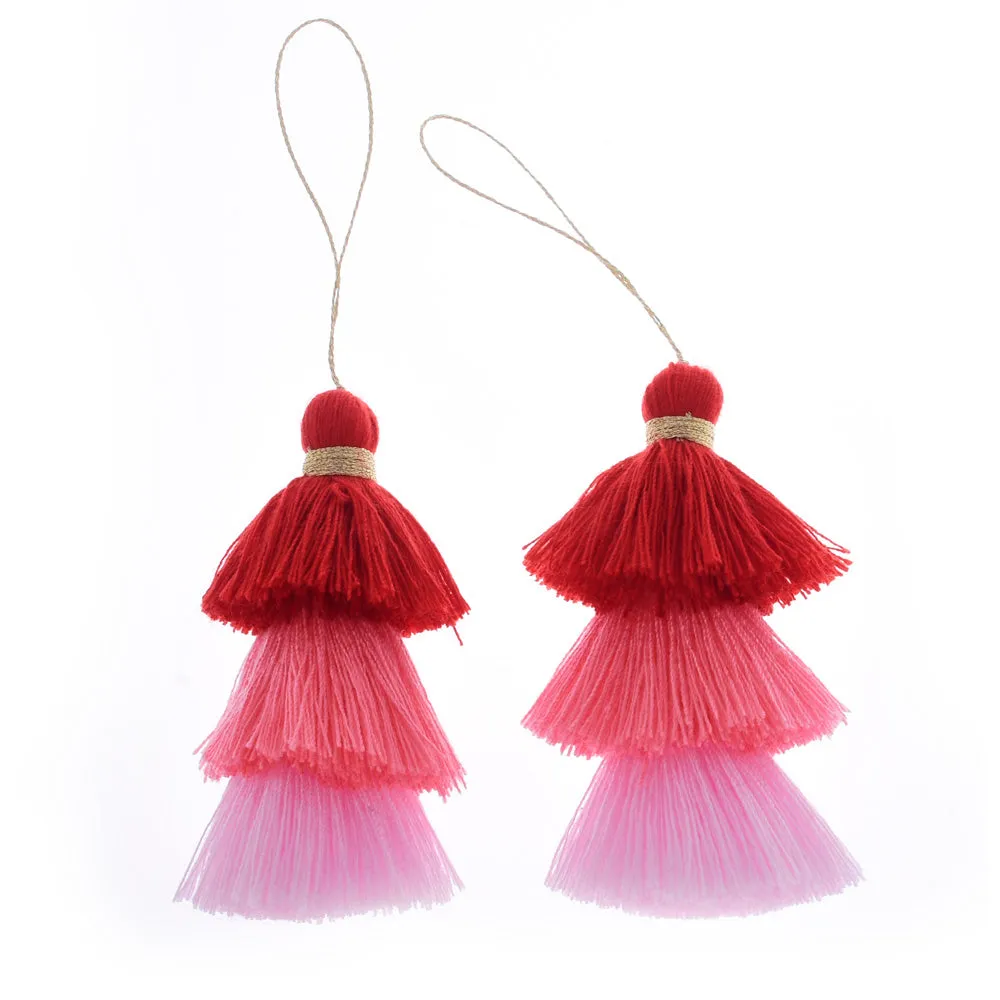 Umbre Puffy Tassels Triple Fringe Jewelry Pendants Tassels for jewelry making Earrings Necklace,2pcs/lot