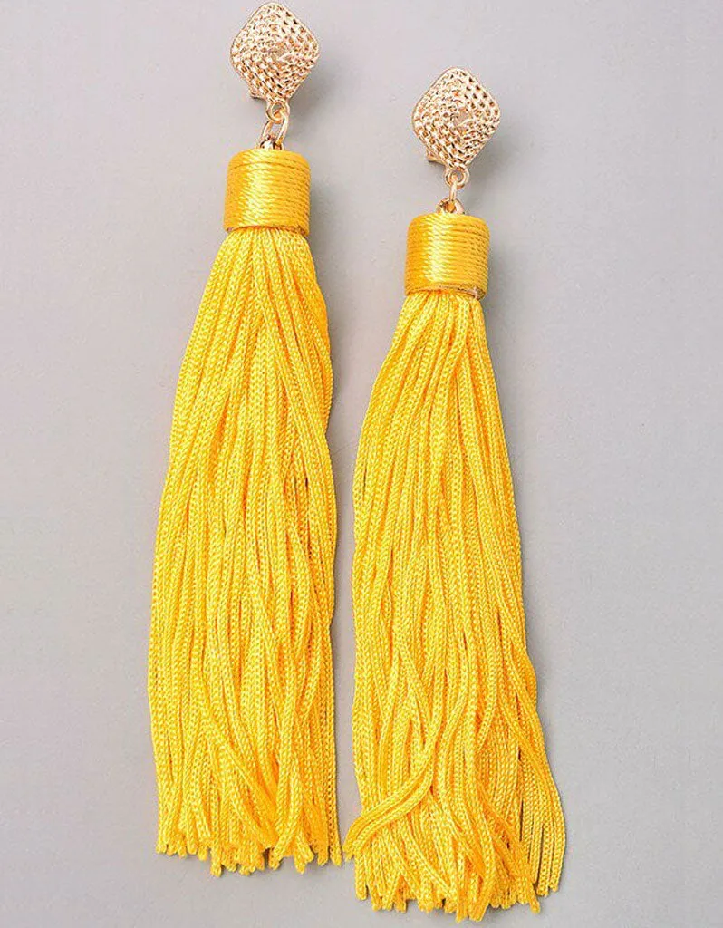 Unicorn Tears Fringe Tassel Earrings in Mustard
