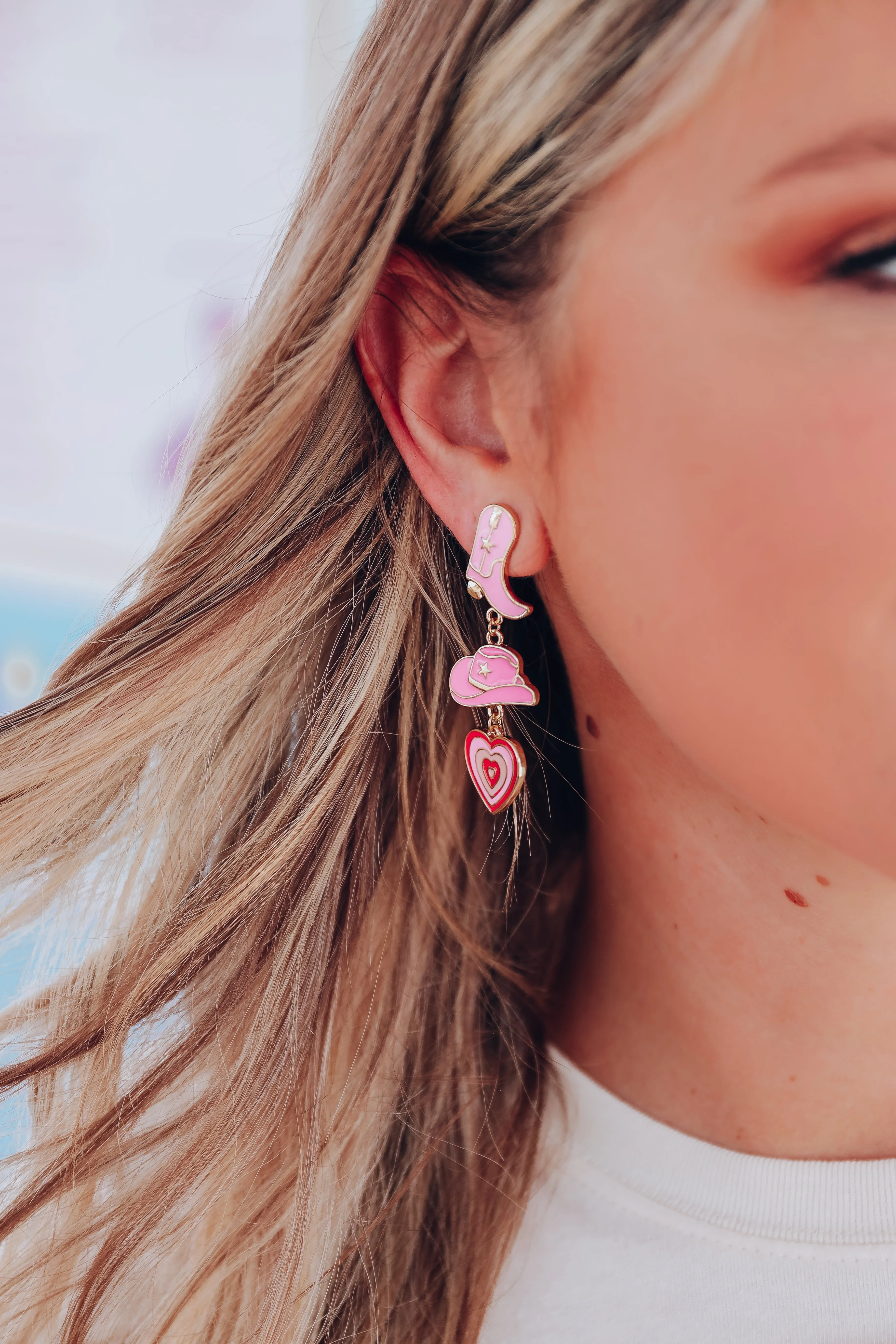 Untamed Heart Western Dangle Earrings - Pink
