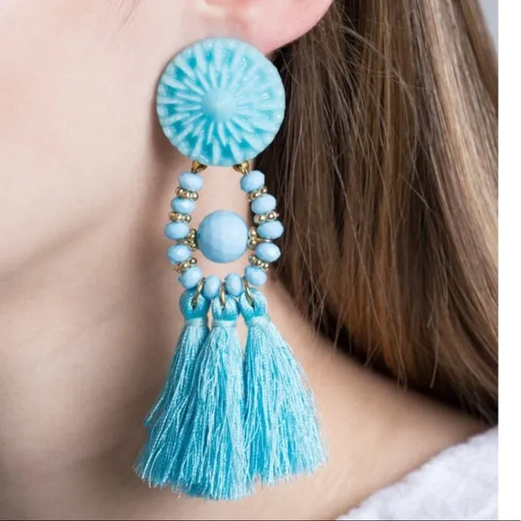 Venice Sky-Blue Tassel Earrings