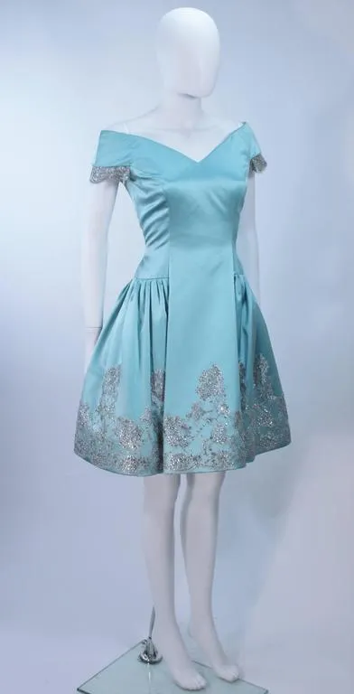 VERA WANG Custom Silk Blue Cocktail Dress w/ Lace Size 6-8