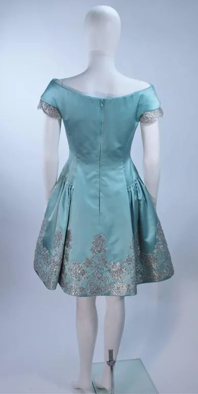 VERA WANG Custom Silk Blue Cocktail Dress w/ Lace Size 6-8