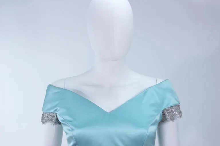 VERA WANG Custom Silk Blue Cocktail Dress w/ Lace Size 6-8