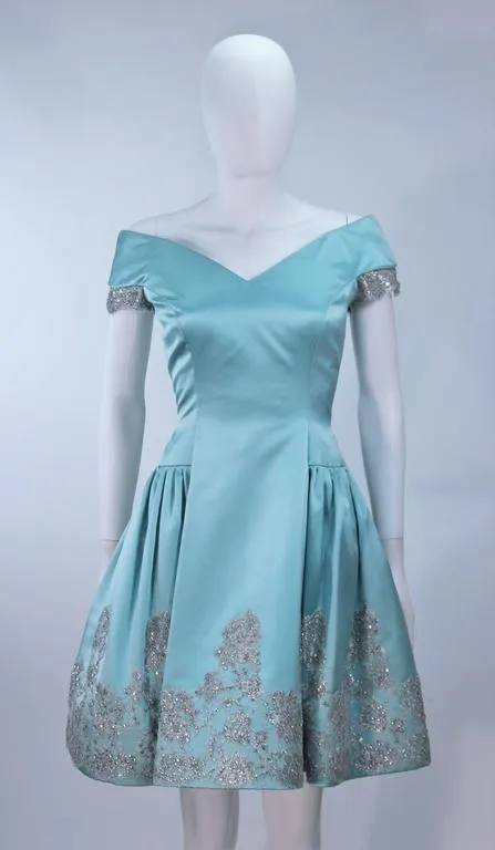 VERA WANG Custom Silk Blue Cocktail Dress w/ Lace Size 6-8