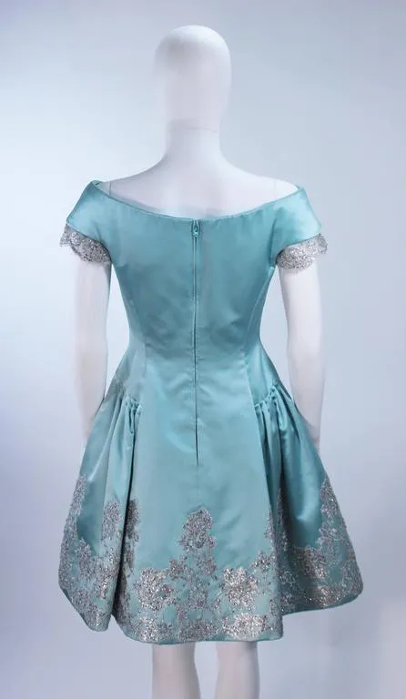 VERA WANG Custom Silk Blue Cocktail Dress w/ Lace Size 6-8