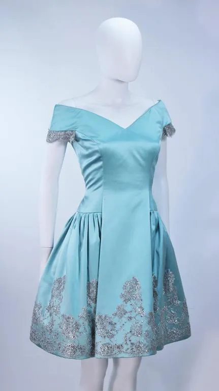 VERA WANG Custom Silk Blue Cocktail Dress w/ Lace Size 6-8