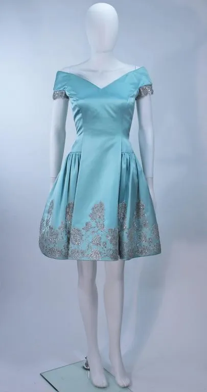 VERA WANG Custom Silk Blue Cocktail Dress w/ Lace Size 6-8